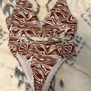 SHEIN Brown and White Swirl Bikini Set